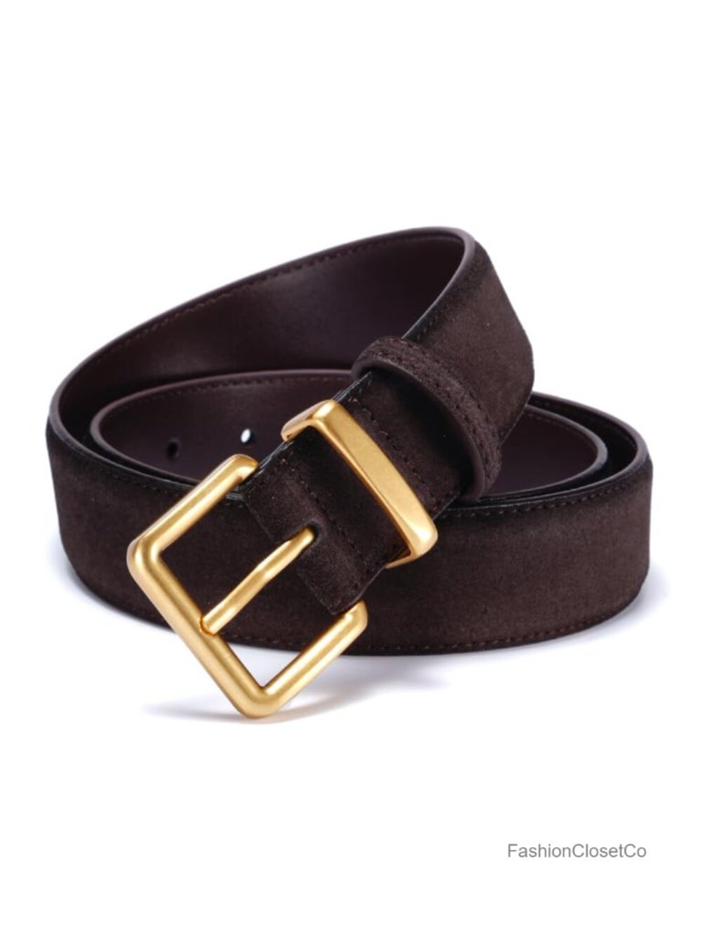 Women's Suede Leather Belt Gold Square Buckle Adjustable